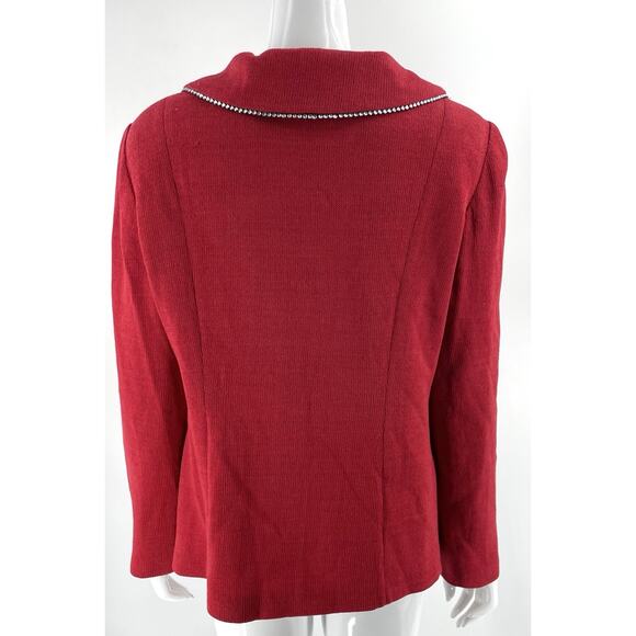 Liorah Knit Sweater Jacket Size 14 Red Wool Blend Rhinestone Silver Embellished - Picture 3 of 4